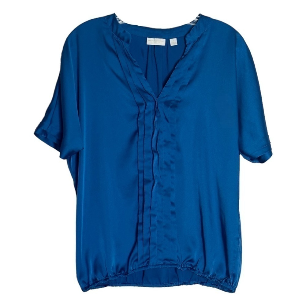 🌺 New York & Co Satin Pleated Dolman Blouse Size M Lightweight Royal Blue